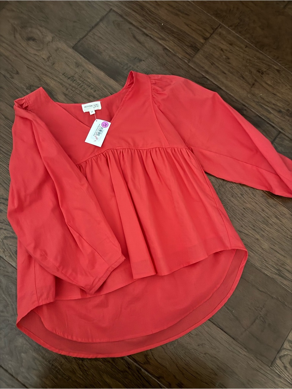 Red V-Neck Gathered Peasant Blouse